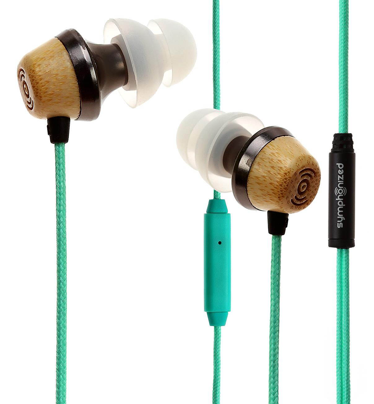 Symphonized ALN Premium Genuine Wood In-ear Noise-isolating Headphones|Earbuds|Earphones with Mic (Turquoise)