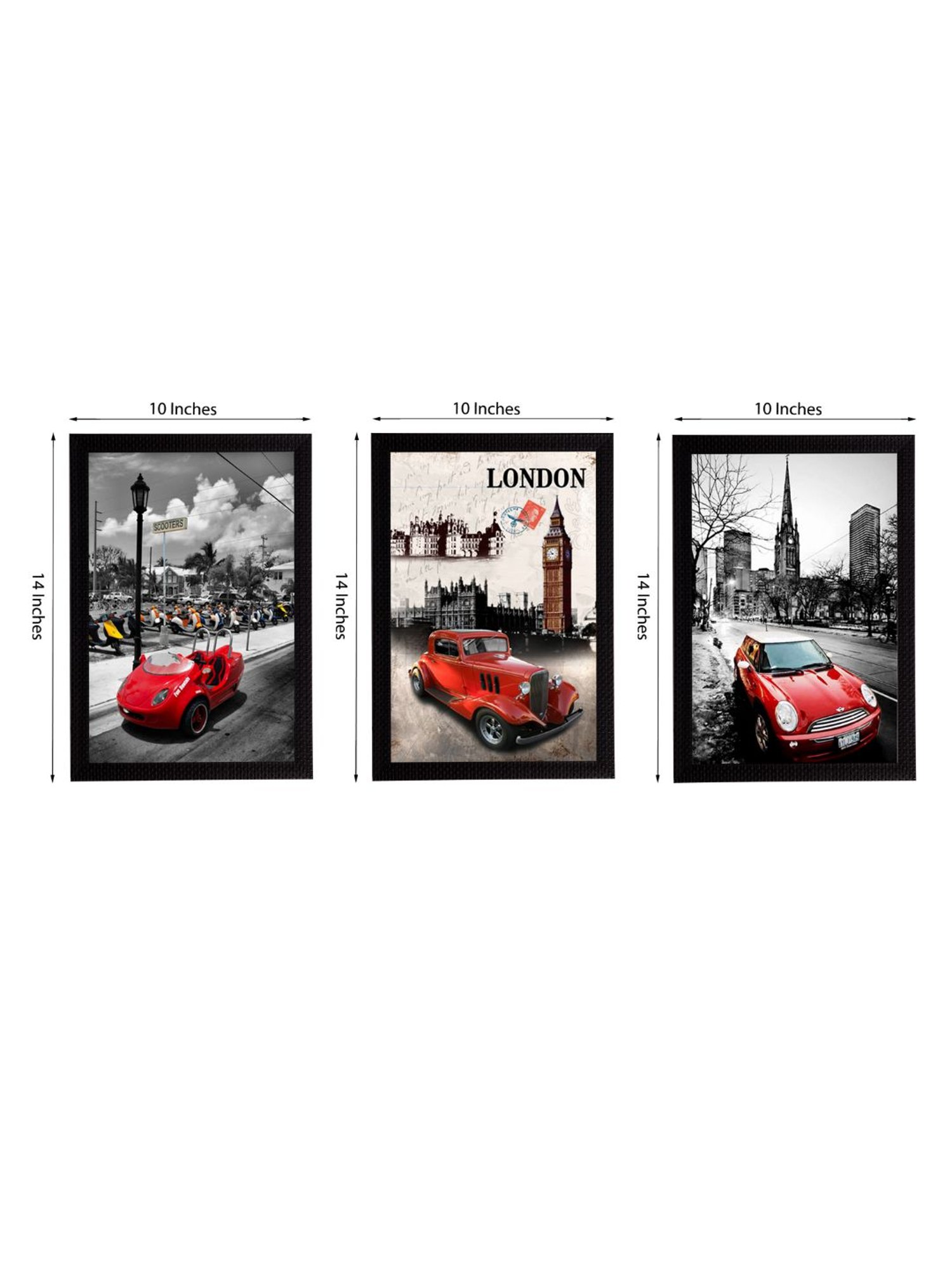 eCraftIndia Set Of 3 Red Antique Cards Satin Matt Texture UV Art Painting