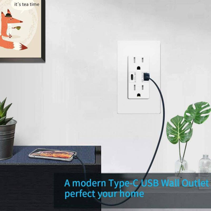 USB C Outlet Wall Dual High Speed Duplex Receptacle 15 Amp, Smart 4.8A Quick Charging Capability, Tamper Resistant Wall plate Included UL Listed Not for Laptops (Type C)
