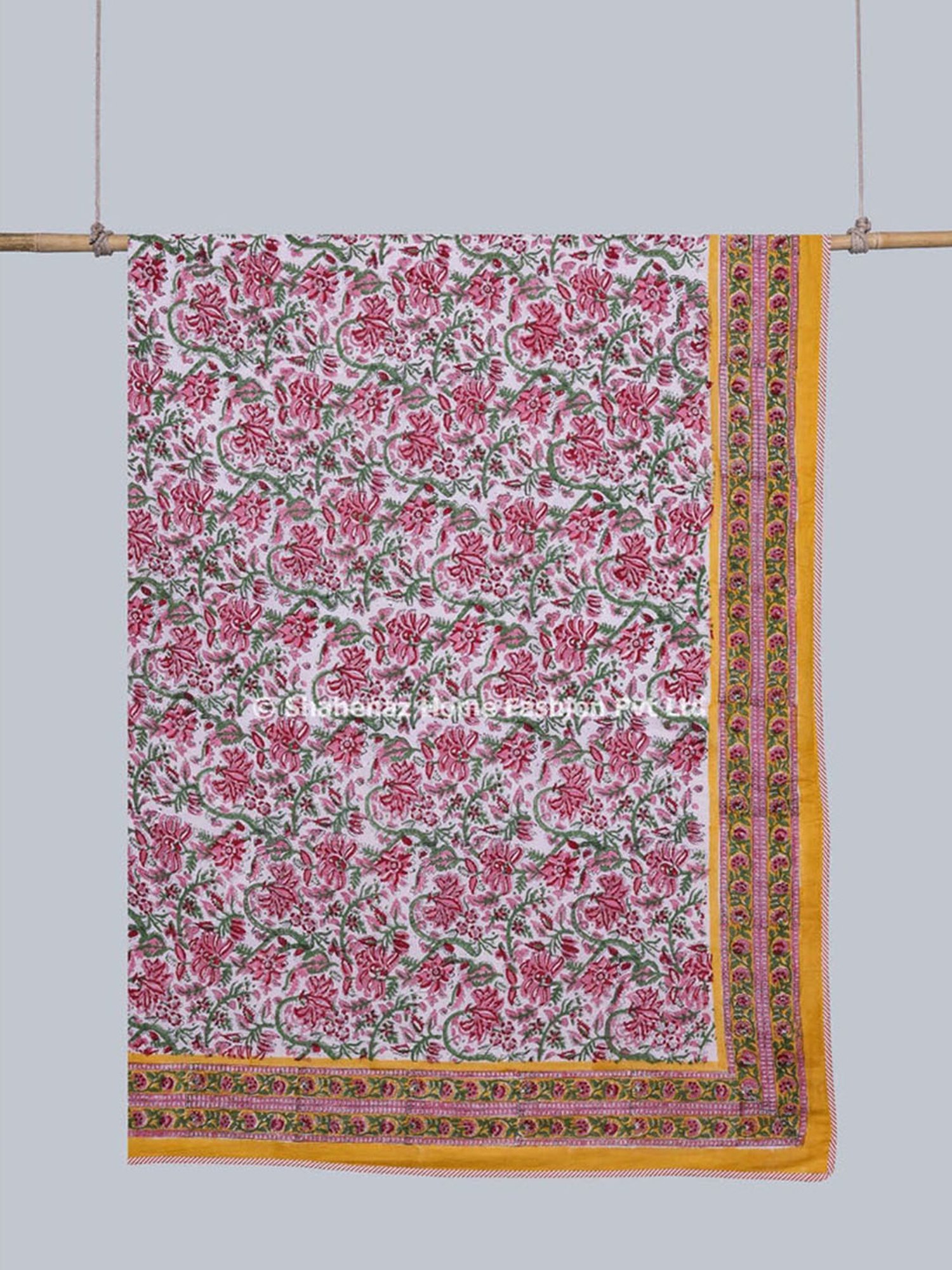 Shahenaz Gayatri Floral Mustard Green Cotton Single Reversible Dohar