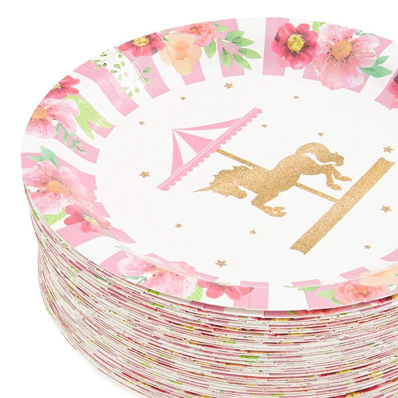 Blue Panda 80 Packs Carousel Unicorn Party Disposable Paper Plates 9 " for Birthday Party