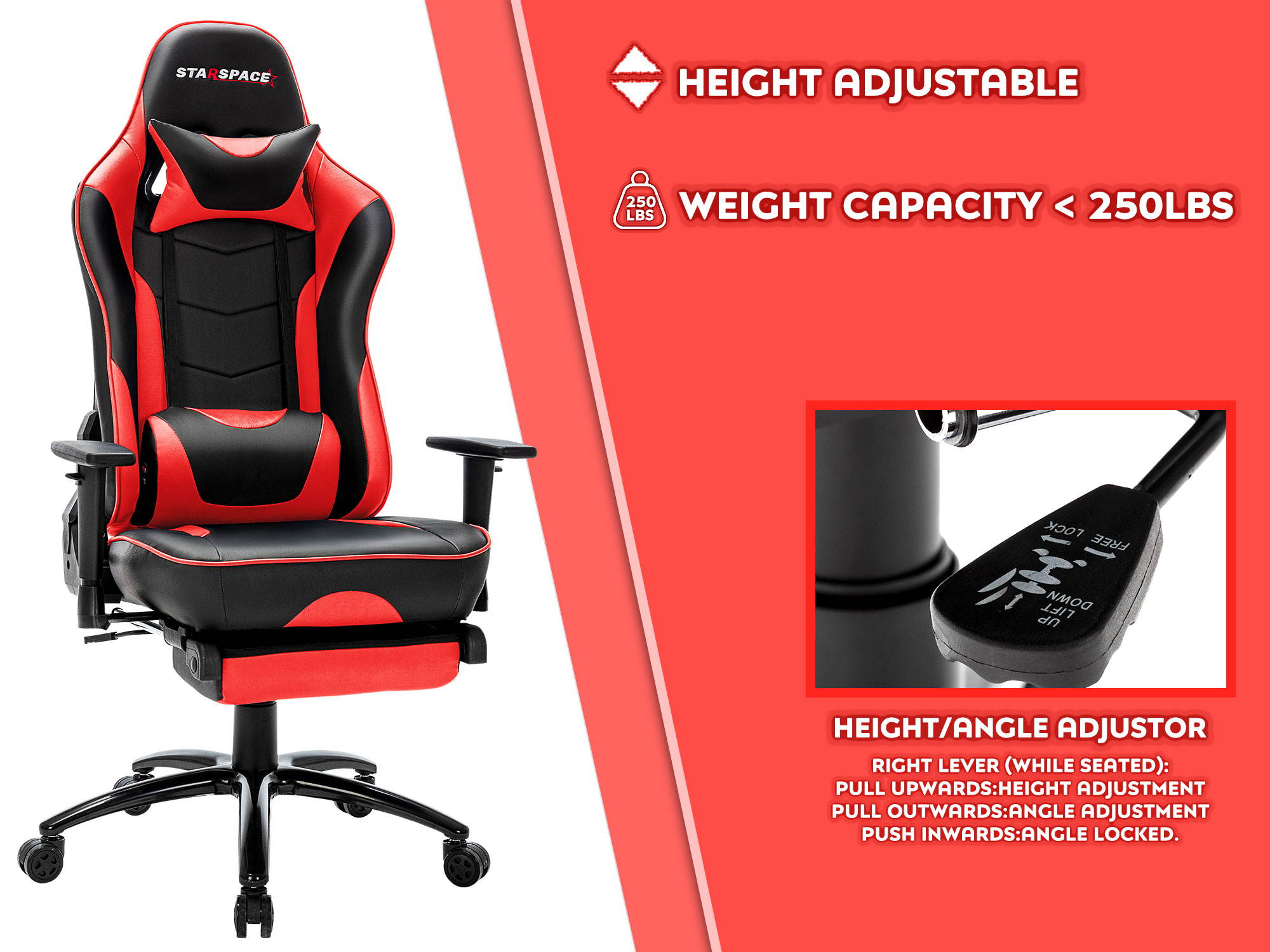 STARSPACE Adjustable Lumbar Support Footrest Gaming Chair with Racing Ergonomic Desk Chair