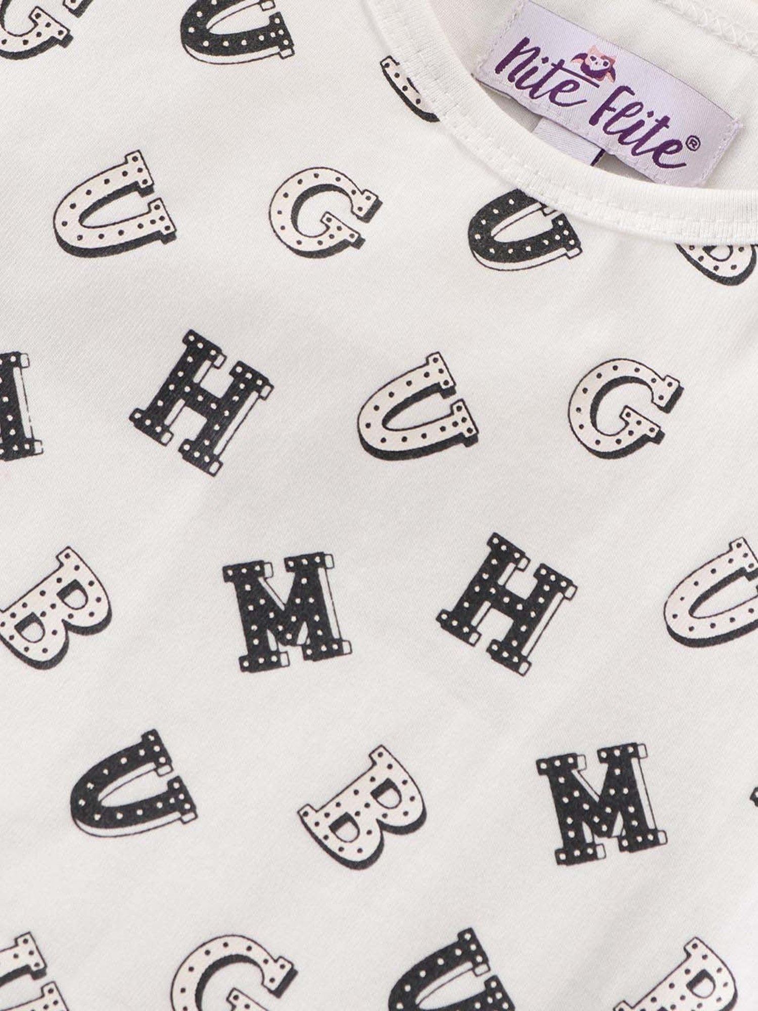 Nite Flite Boys White & Black Cotton Printed Top Set