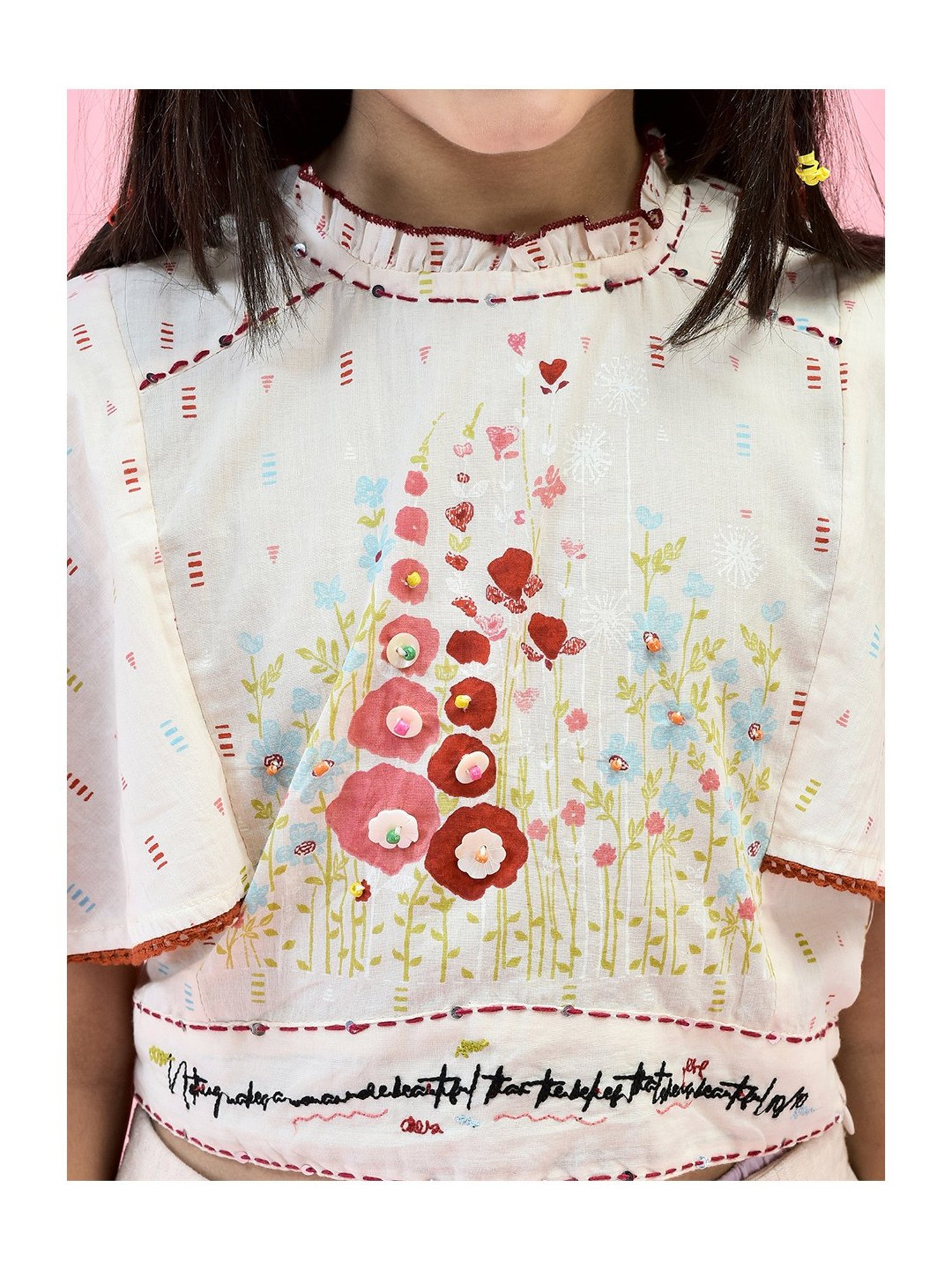 Juniper Girls Pink Floral Print Crop Top With Pants