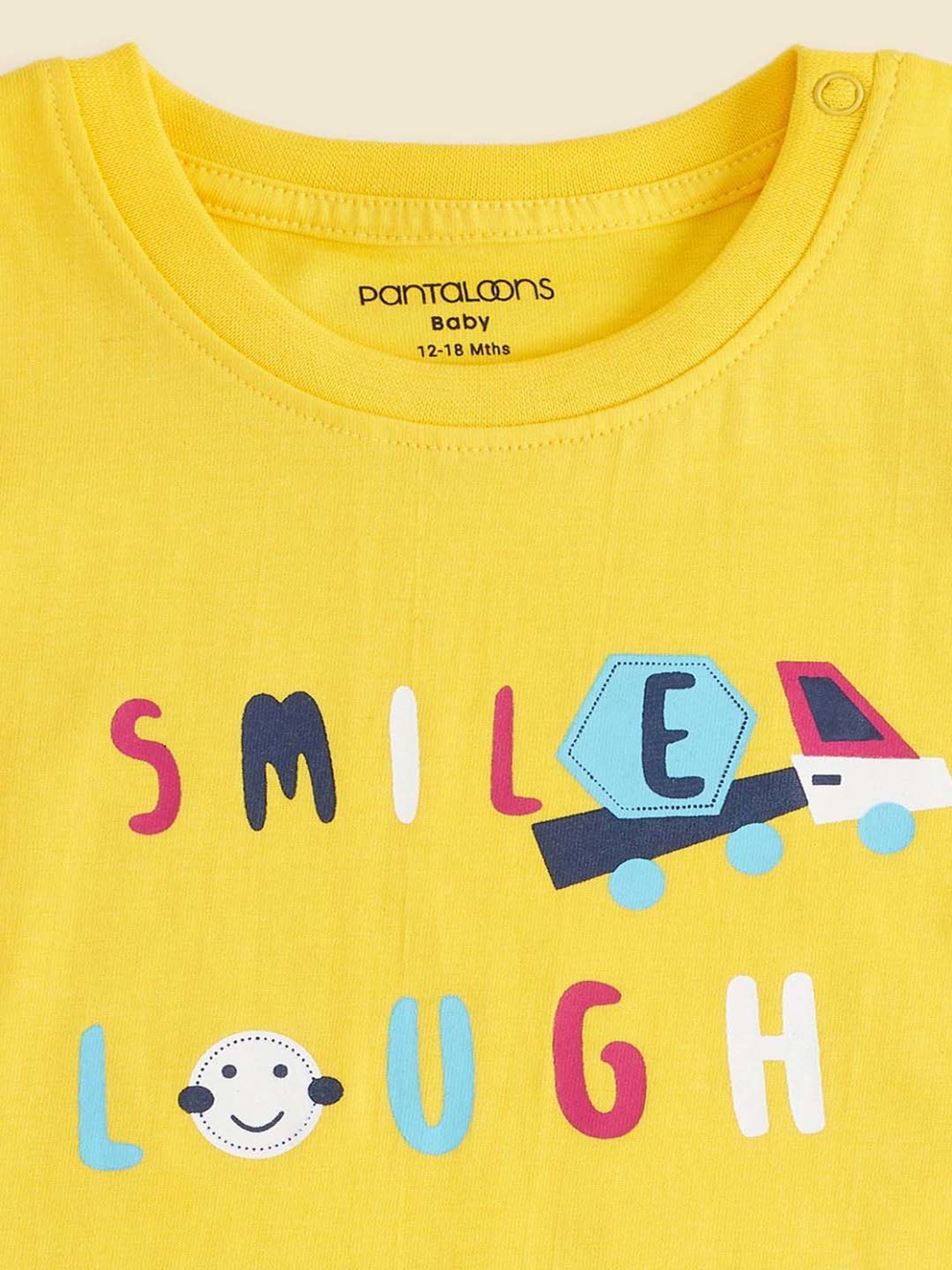 Pantaloons Baby Yellow & Navy Cotton Printed T-Shirt Set