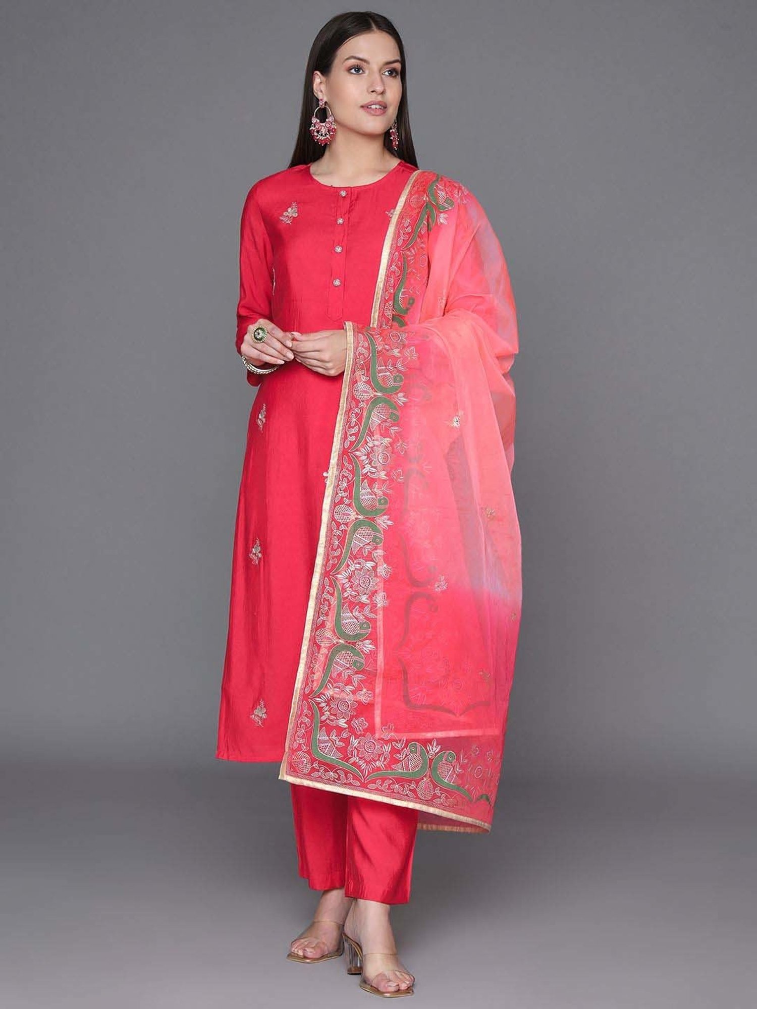 Heeposh Pink Embroidered Kurta Pant Set With Dupatta