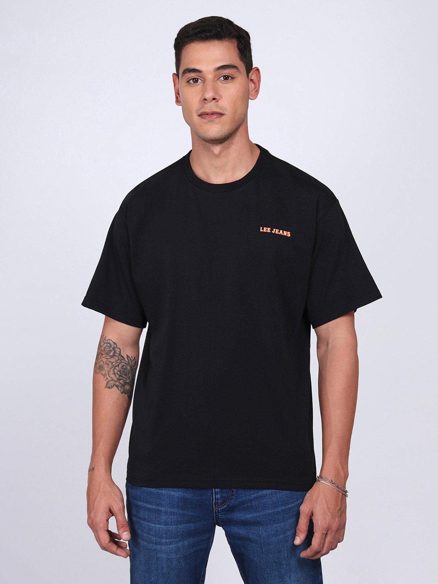 Lee Black Loose Fit Graphic Print Cotton Crew T-Shirt