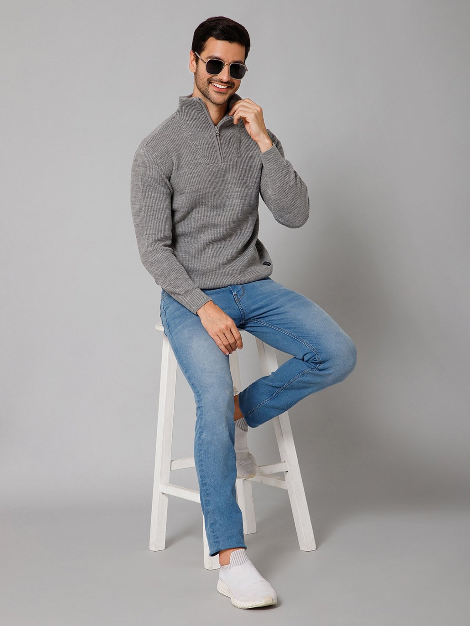 Cantabil Grey Melange Regular Fit Sweater