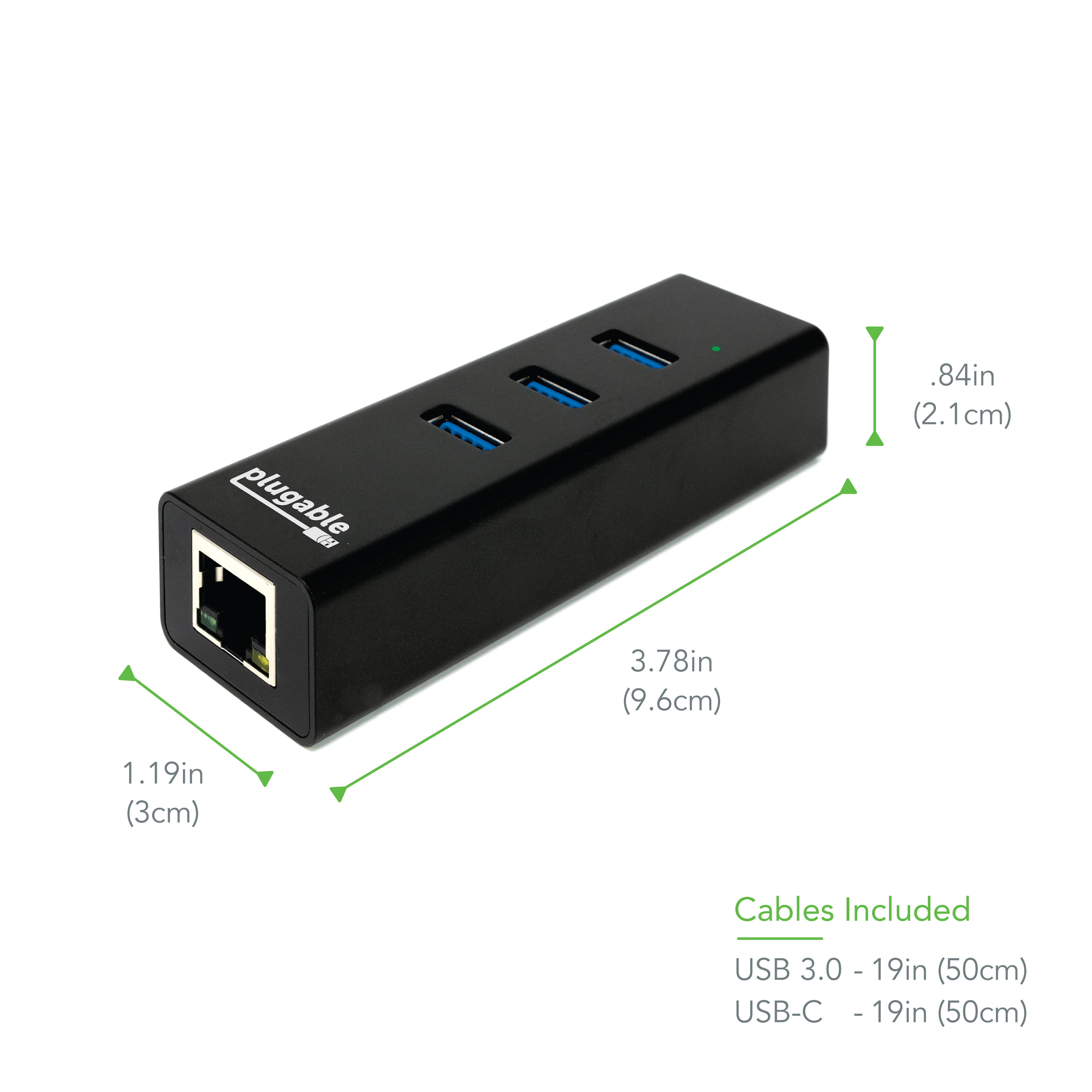Plugable Travel USB Hub and Network Adapter - 3-Port USB 3.0, 1-Port Ethernet
