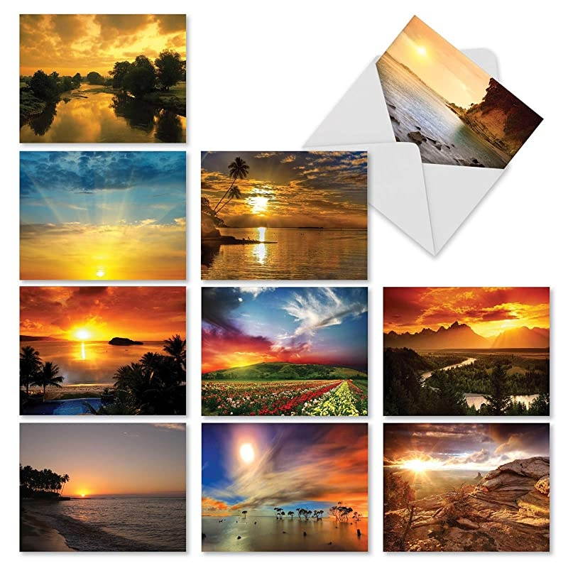 Sun Settings 10 Assorted Note Cards Blank 4 x 512 Inch Assorted Scenic Landscapes Sunset Cards Boxed M1740BN