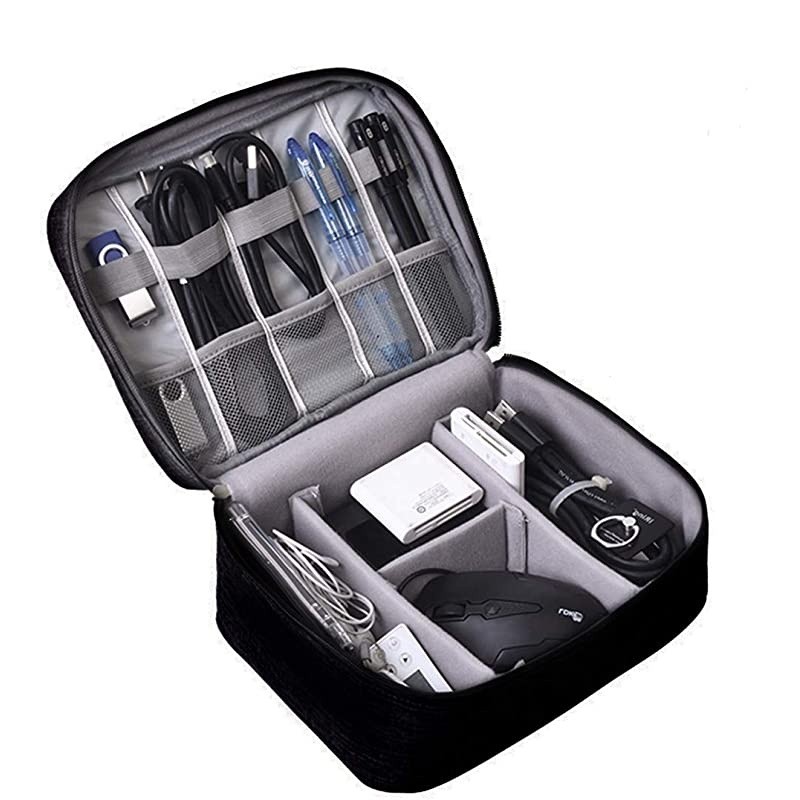 Cable orgnaizer Electronic Organizer Universal Cable Organizer Electronics Accessories Cases for Cable, Charger, Phone, USB, SD Card, Black(2Layer Black)