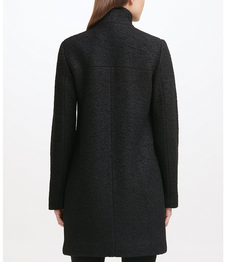 Kenneth Cole New York Asymmetrical Pressed Boucle Wool Wide Lapel Collar Coat