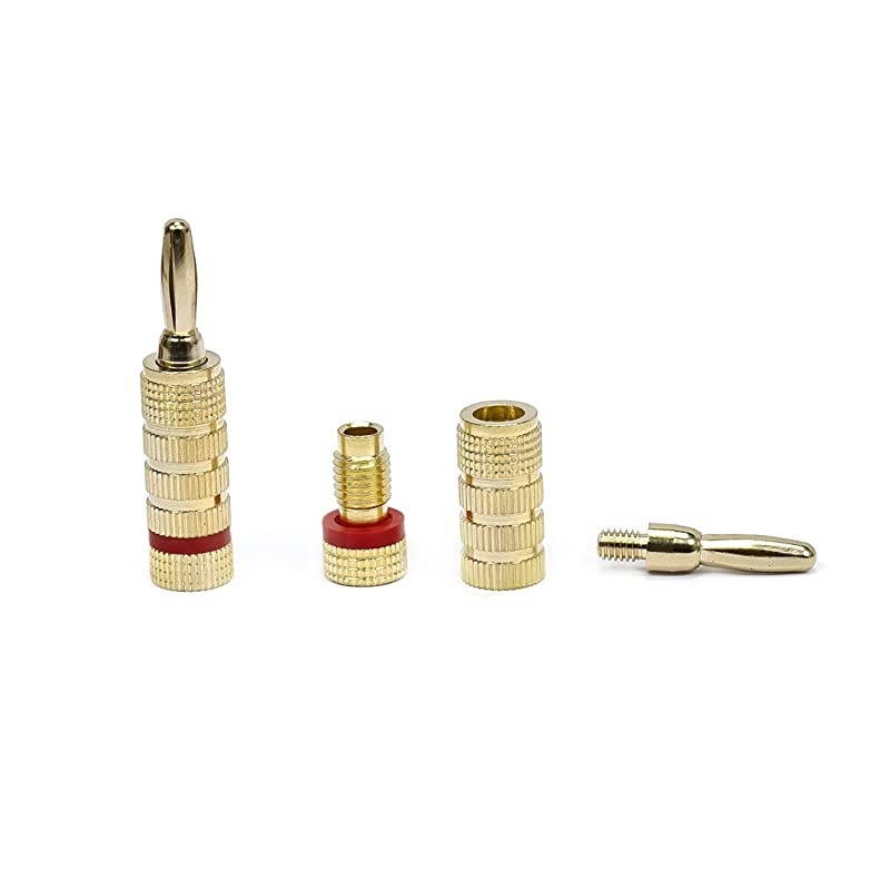 121820 24k Gold Plated Speaker Banana Plugs, Closed Screw Type (10 Pairs)