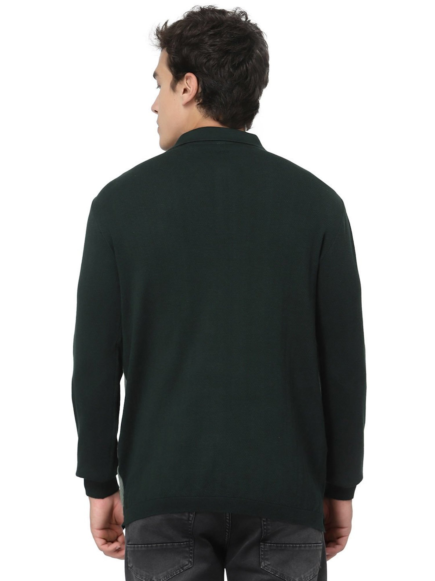 Kalt Green Regular Fit Self Design Polo T-Shirt