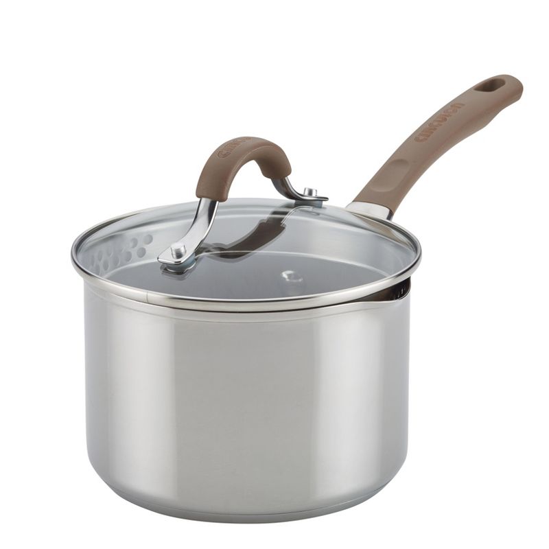 Circulon Innovatum 2qt Stainless Steel Nonstick Covered Straining Saucepan with Pour Spouts Champagne