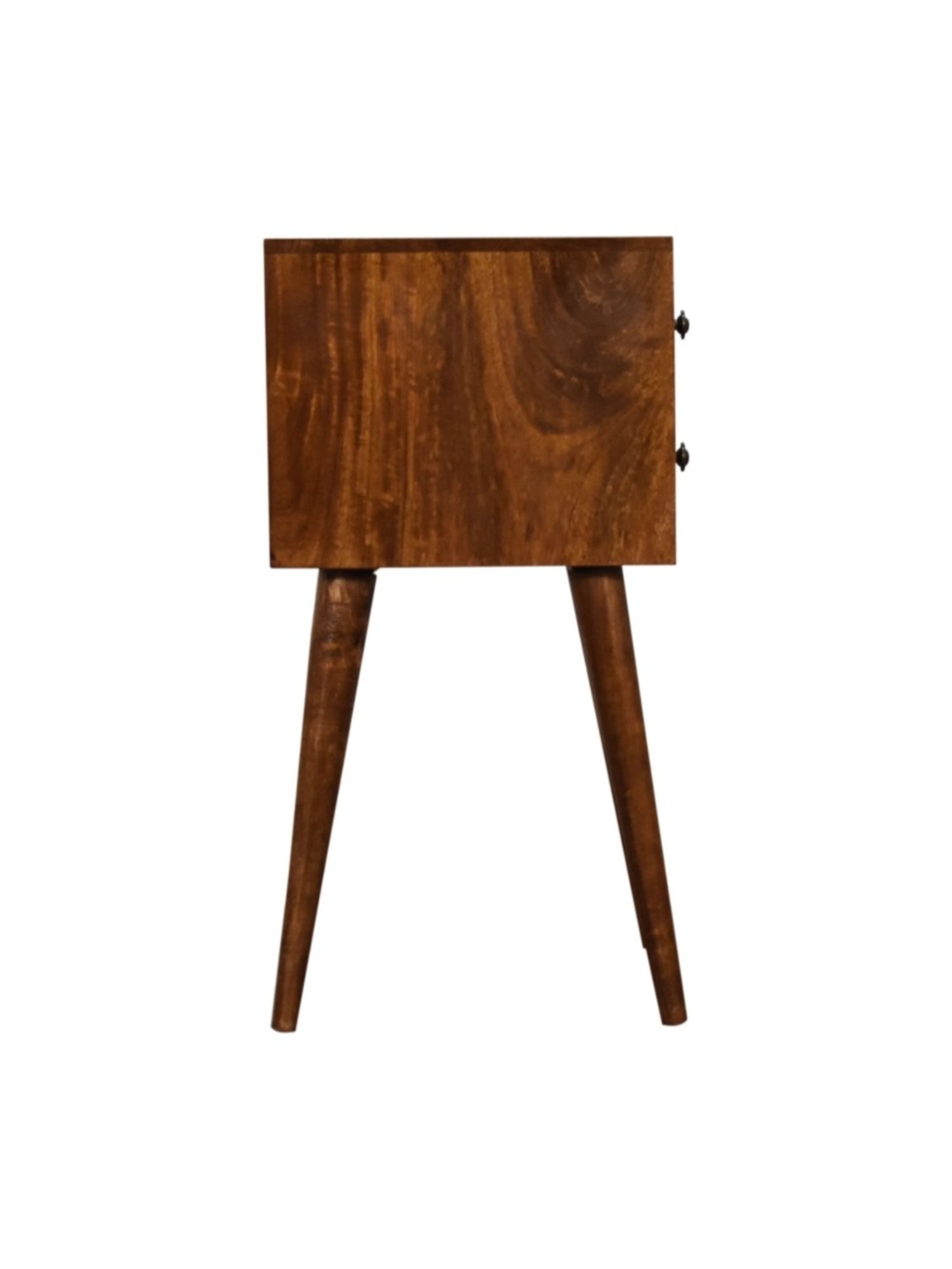 Artisan Furniture Solid Brown Mango Wood 2 Drawer Side Table Chestnut Finish