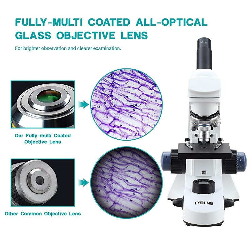 1000X Microscope for Kids Students 40X-1000X Biological Compound Microscopes with Cell Phone Adapter Double Layer Stage Abbe Condenser and Slides