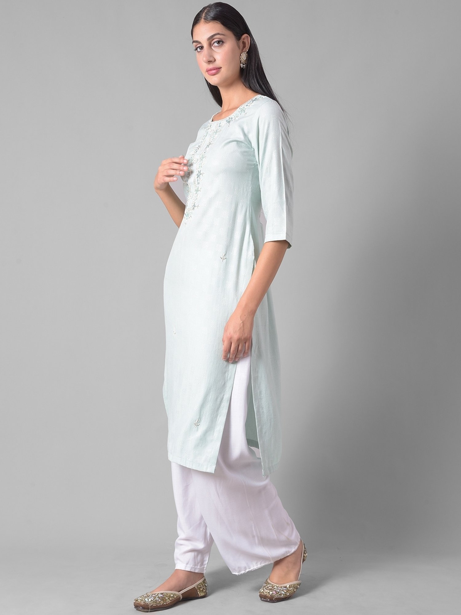 Dollar Missy Aqua Blue Embroidered Straight Kurta