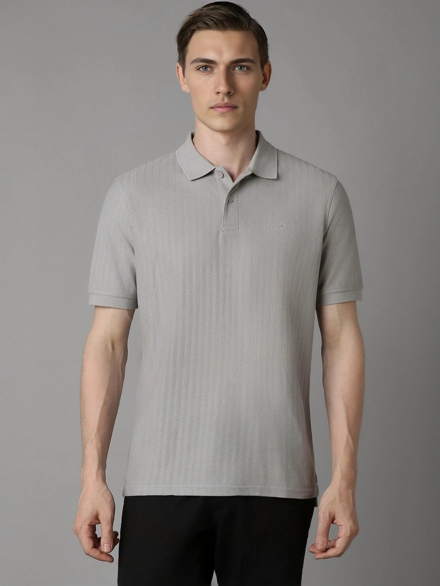 Louis Philippe Grey Cotton Regular Fit Polo T-Shirt