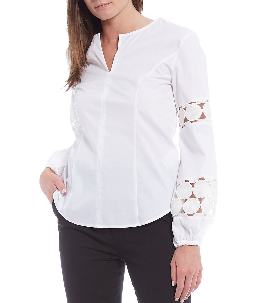 Donna Karan New York Embroidered Poet Sleeve Blouse