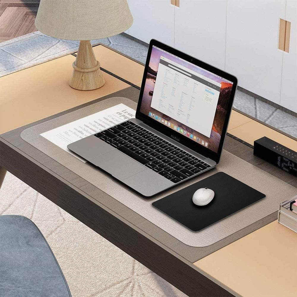 Clear Desk Pad 31.5x15.8 Inches Desk Protector Office Underside Textured Thickening PVC Desk Cover Table Cover Mat with Round Edges , with PU Black Pad