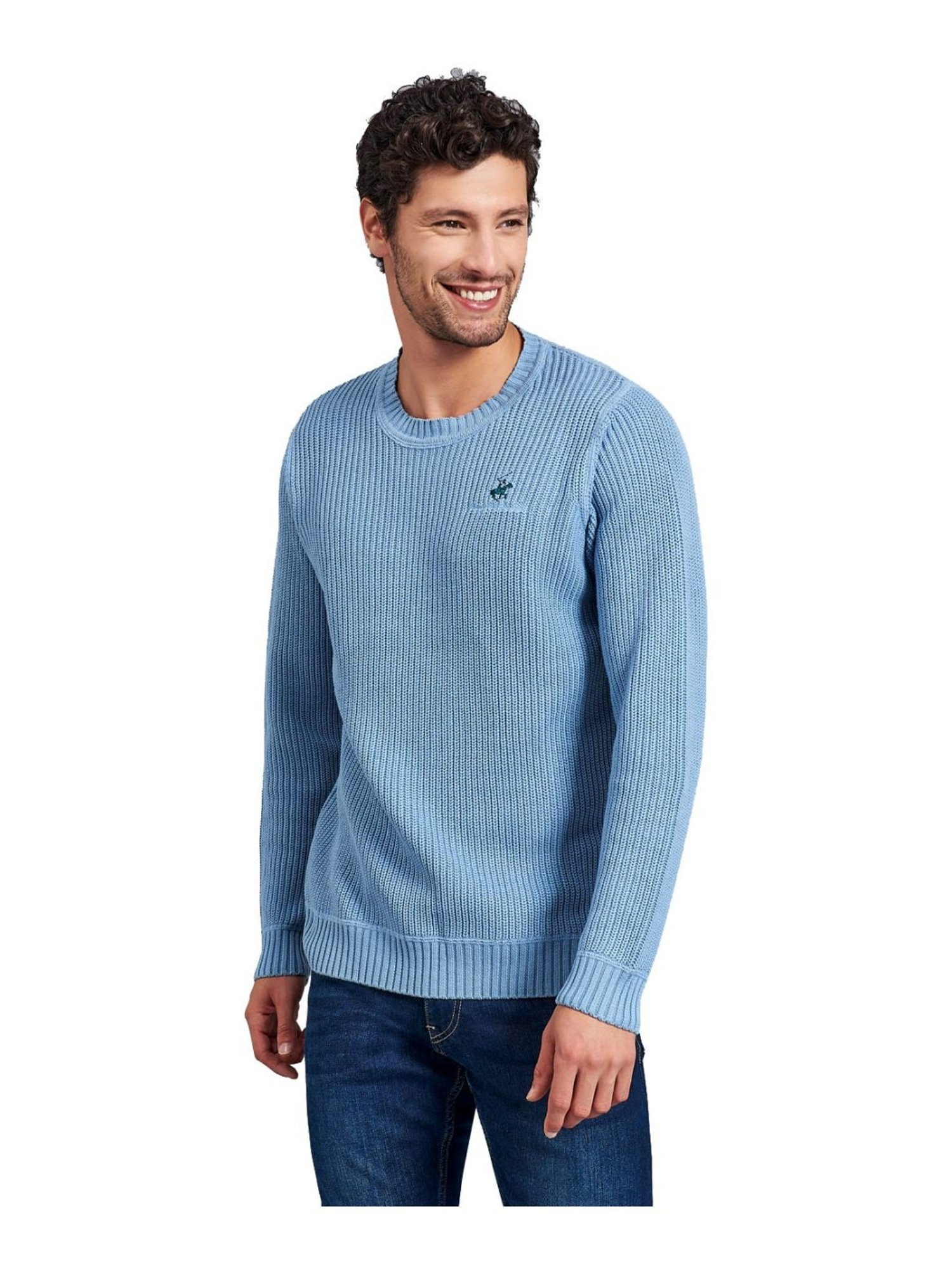 Beverly Hills Polo Club Sky Blue Cotton Regular Fit Sweater