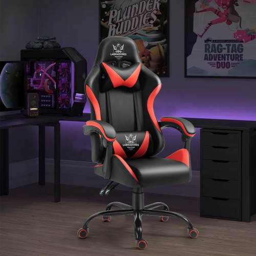 Gaming Chair-Ergonomic Racing Style High Back PU Computer Chair with Height Adjustment, Headrest and Lumbar Support,E-Sports 360&deg;Swivel Chair(Red+Black)