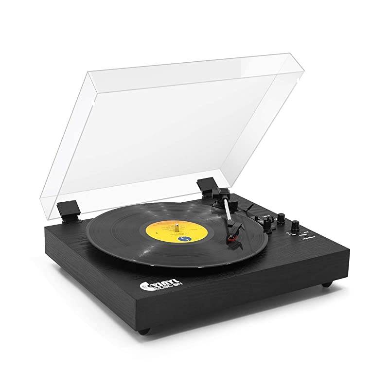 Record Player for 334578 RPM Vinyl RecordsBluetooth BeltDrive Turntable with Builtin Stereo Speakers Black Wood