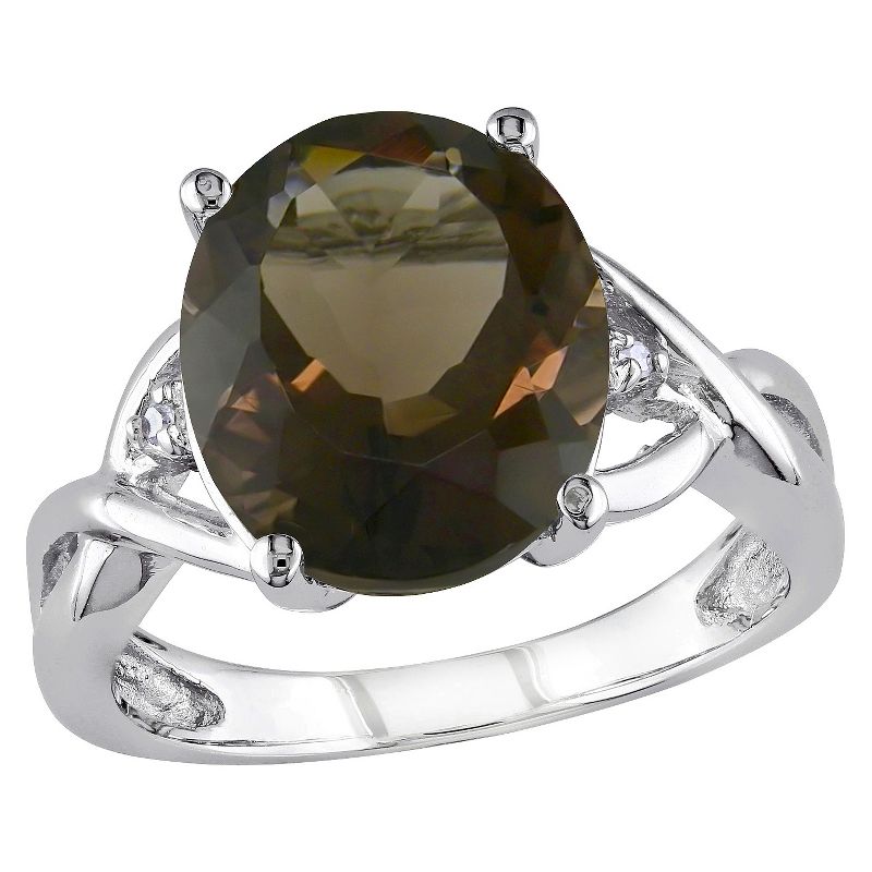 3.75 CT. T.W. Smokey Quartz and .01 CT. T.W. Diamond 3-Prong Setting Ring in Sterling Silver - 6 - Brown