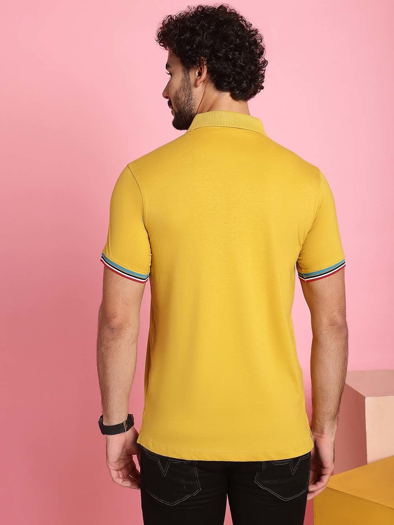 Venitian- Forbidden Clothing Yellow Slim Fit Printed Polo T-Shirt