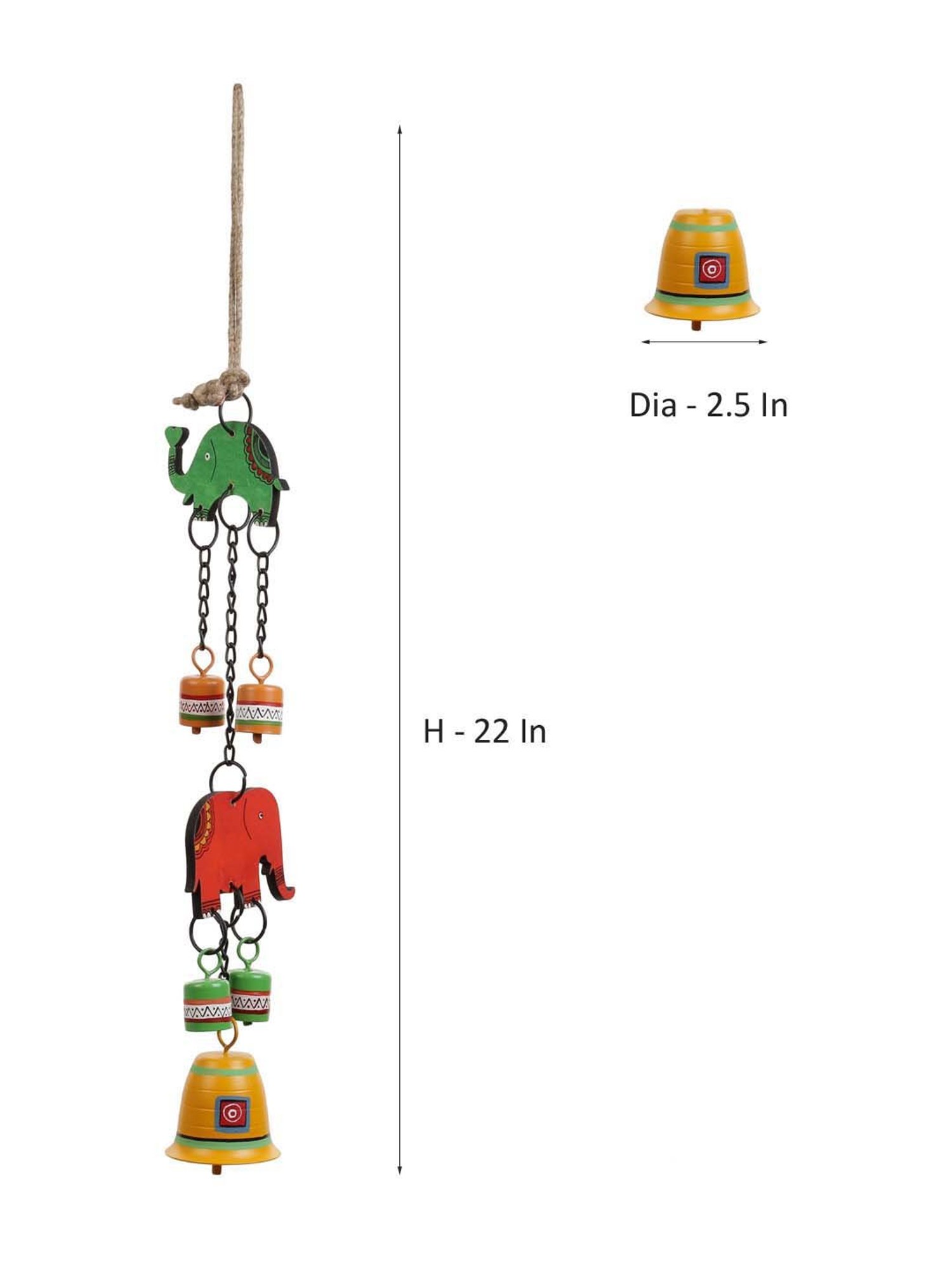 VarEesha Multicolor Wood Elephant Tinkle Bells Windchime - Set of 1