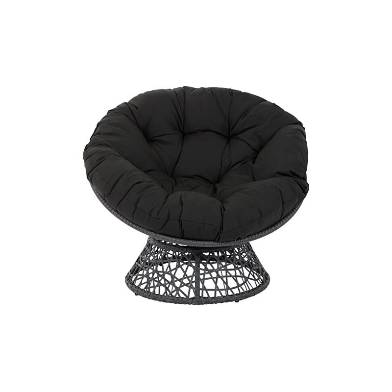 Home Furnishings Wicker Papasan Chair with 360-Degree Swivel, Grey Frame with Black Cushion