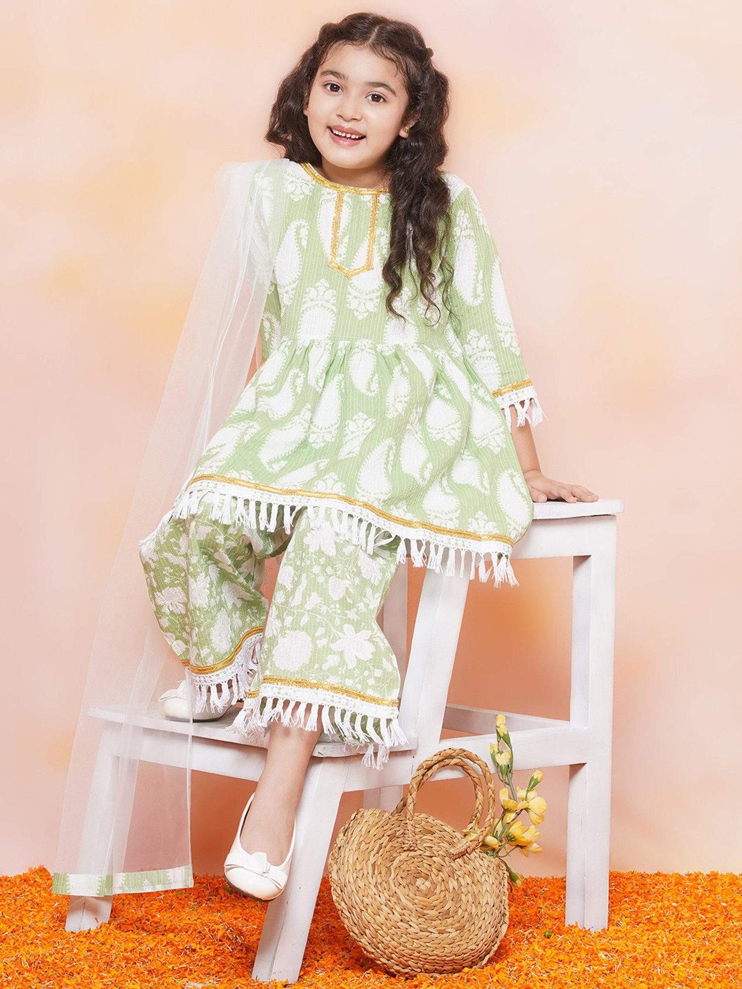 VASTRAMAY Kids Blue & White Cotton Over Dyed Kurta Set