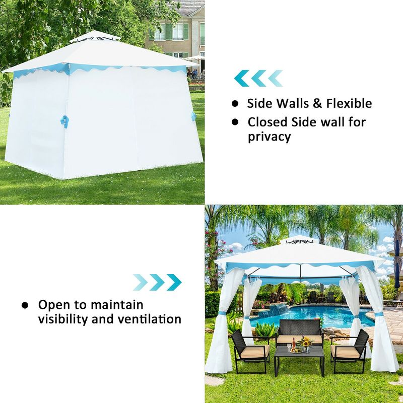 Costway Outdoor 2-Tier 10'x10' Gazebo Canopy Shelter Awning Tent Patio Garden Screw-free structure Brown