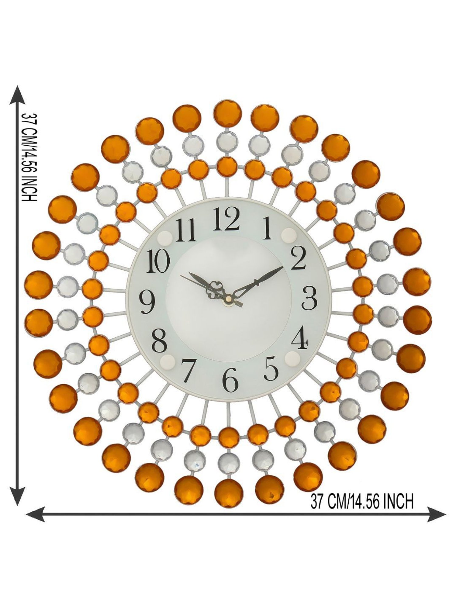 CHRONIKLE Round Embellished White & Yellow Iron Wall Clock