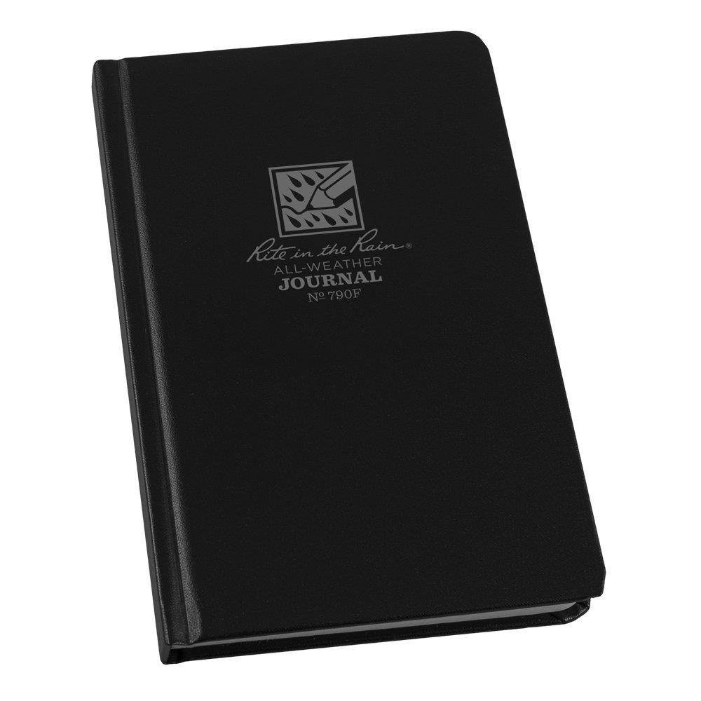 Rite in the Rain Weatherproof Hard Cover Notebook, 4 3/4" x 7 1/2", Black Cover, Journal Pattern (No. 790F)