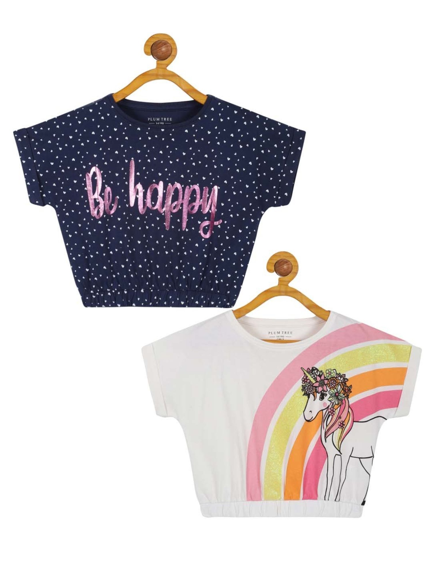Plum Tree Kids White & Navy Cotton Printed Crop Top (Pack of 2)
