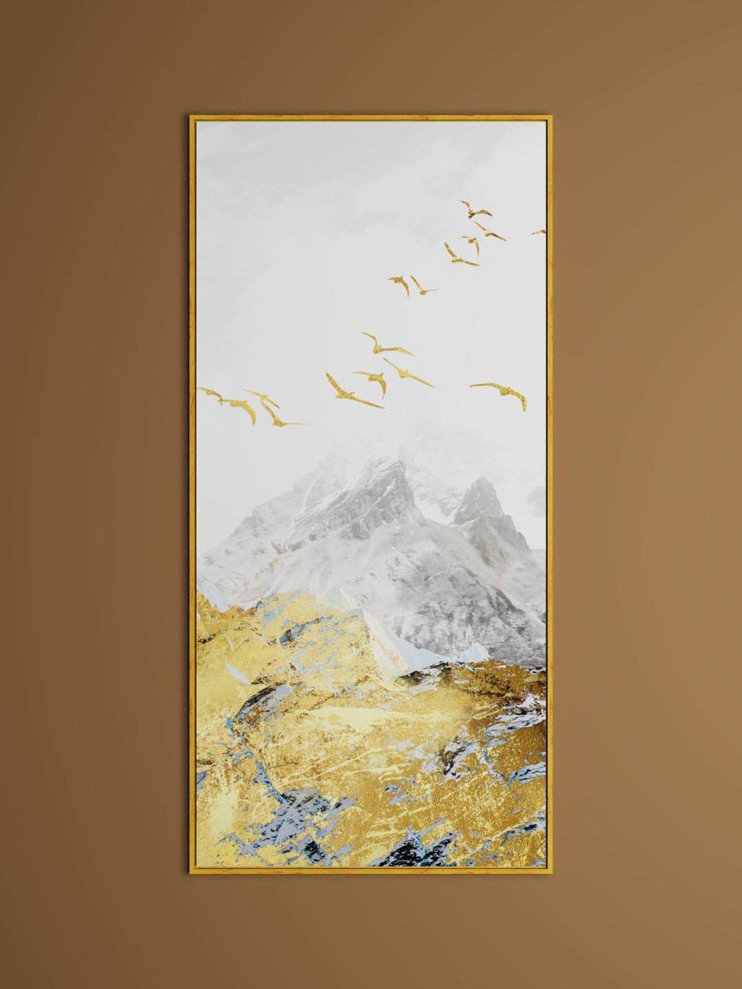 Art Street Gold & Grey Mountain Birds Large Panel Wall Art Print