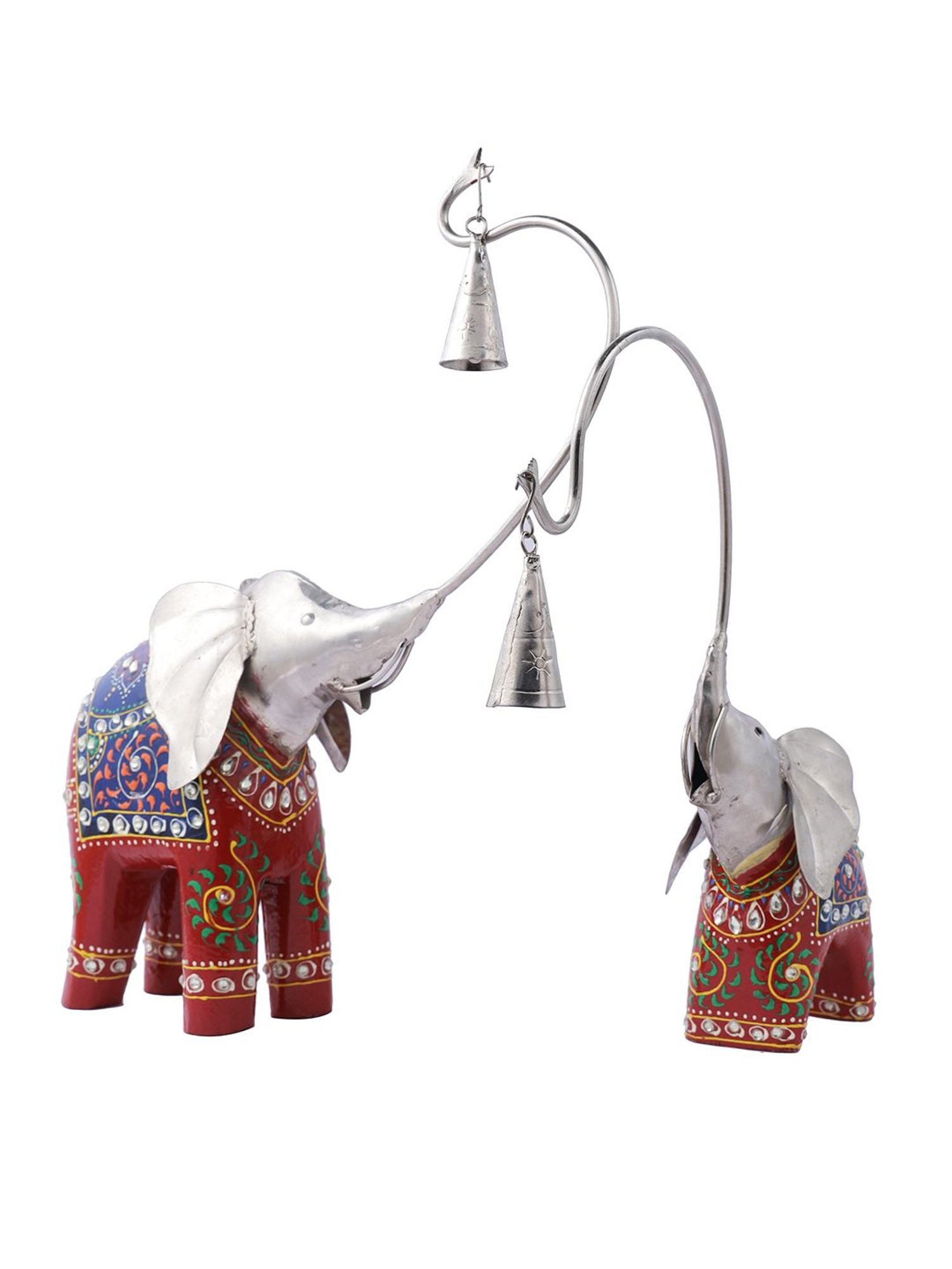 Aapno Rajasthan Silver & Blue Elephant Figurine Showpiece Set