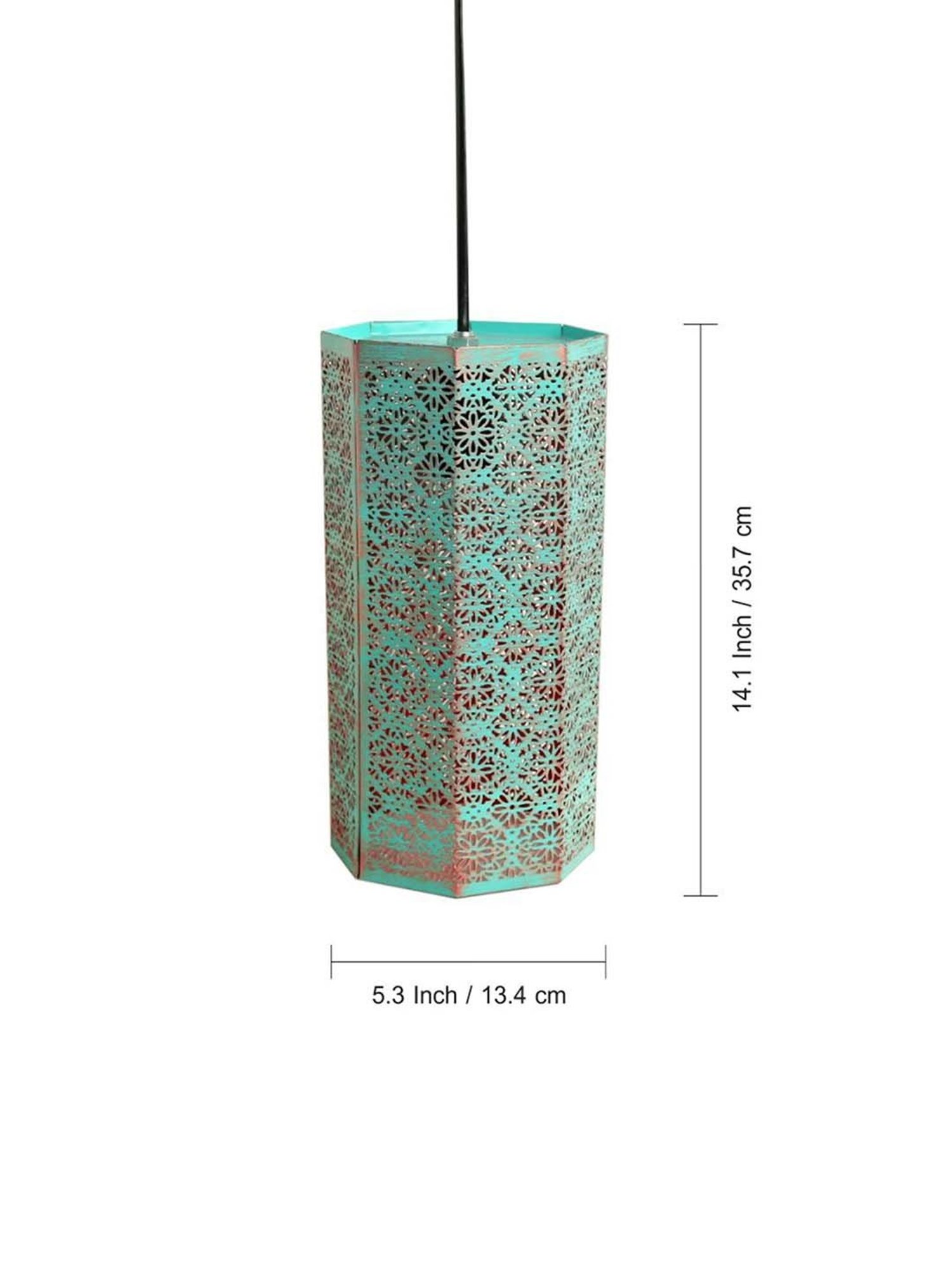 ExclusiveLane 'Morrocan Waves' Turquoise Blue & Red Iron Hand-Etched Pendant Lamp - Set of 1