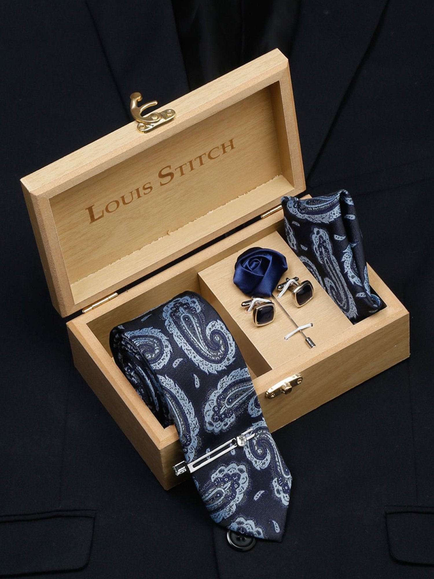 Louis Stitch Blue Embroidered Necktie Gift Set - Set of 5