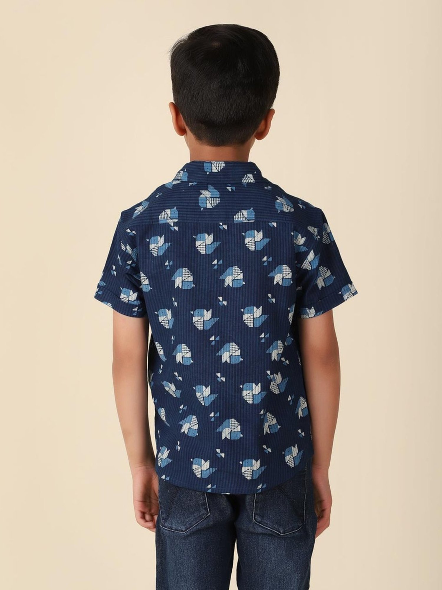 Fabindia Boys Navy Cotton Printed Shirt