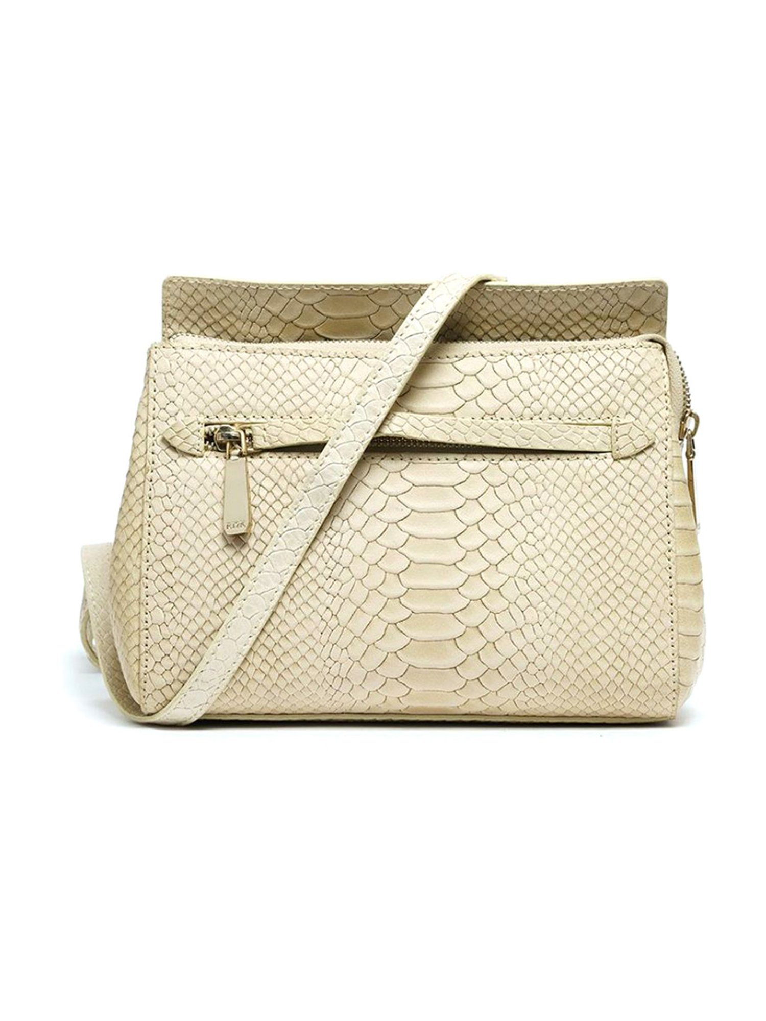 RI2K London Cream Leather Medium Animal Effect Cross Body Bag