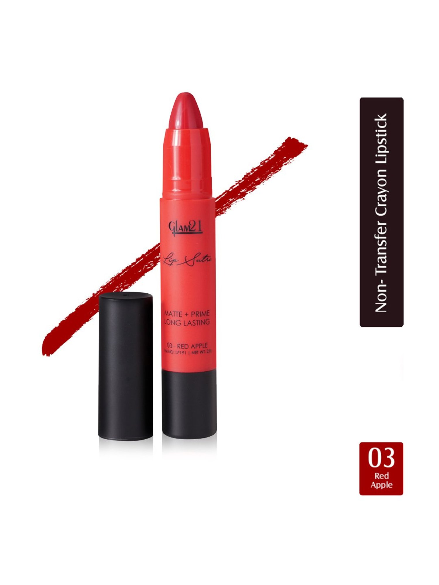 Glam21 Lip Sutra Matte + Prime Crayon Lipstick 03 Red Apple - 2.8 gm