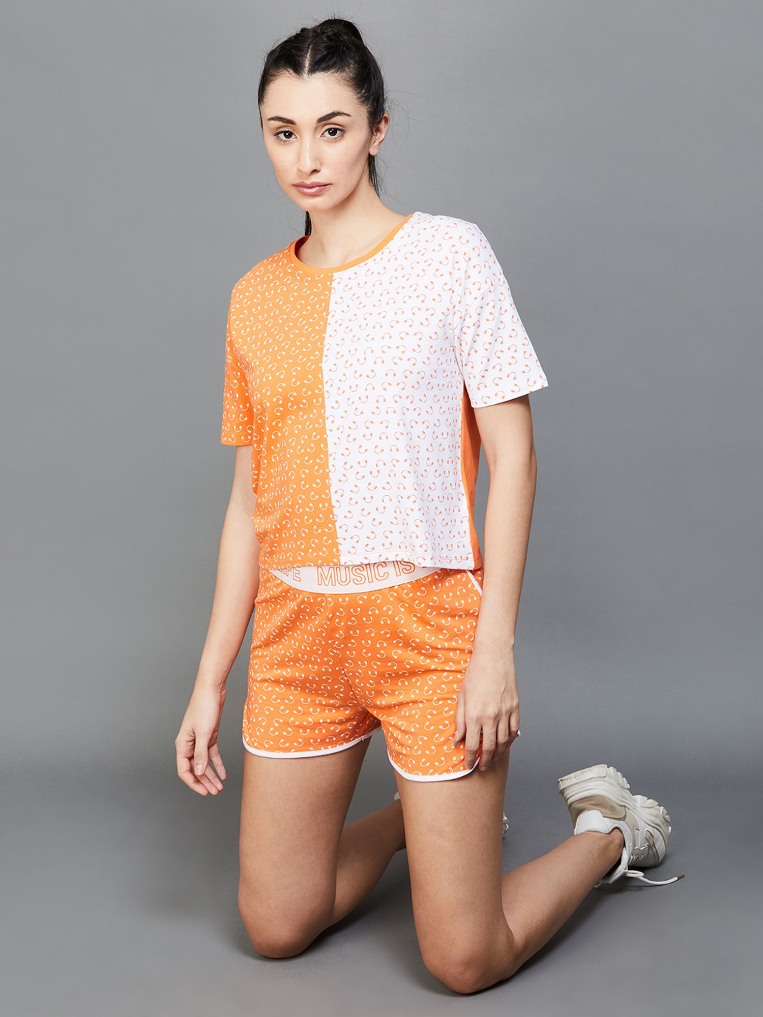 KAPPA Orange & White Cotton Printed Sports T-Shirt