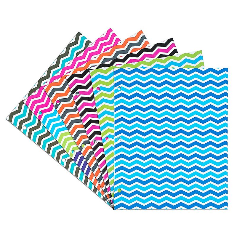 JAM Paper Glossy 3-Hole Punched 2-Pocket School Folders, Assorted Chevron 31237924
