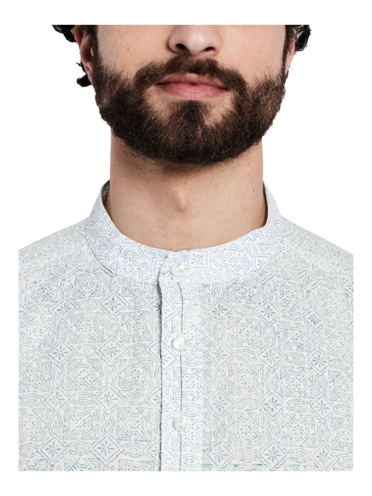 Fabindia White Cotton Printed Slim Fit Kurta