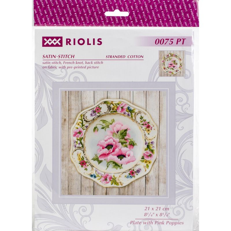 RIOLIS Stamped Cross Stitch Kit 8.25"X8.25"-Pink Poppies