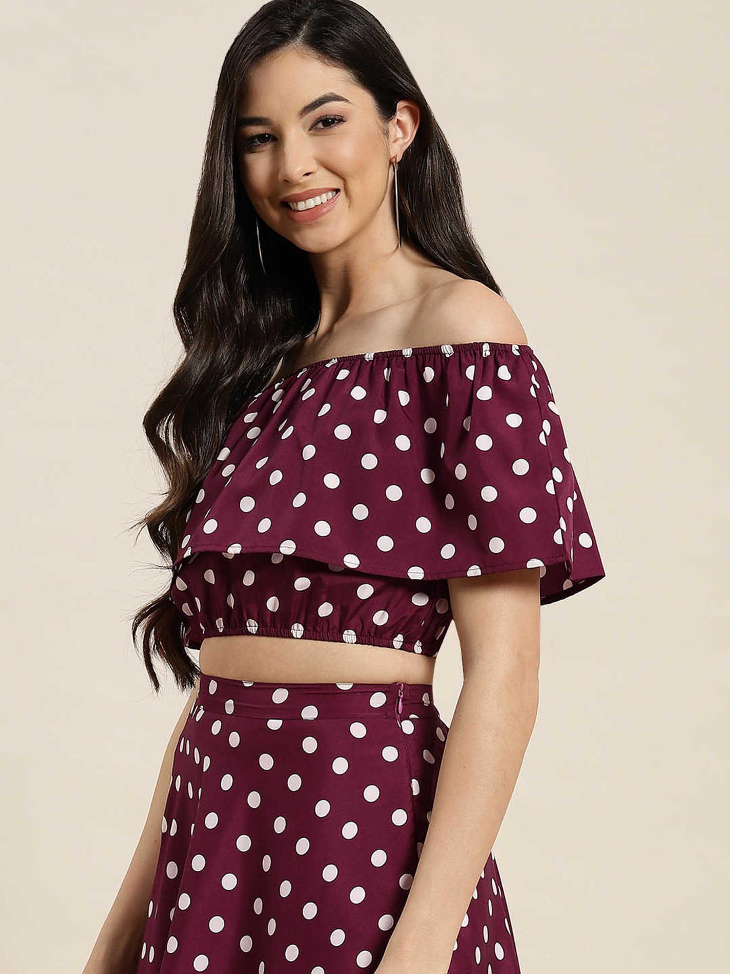 Qurvii Burgundy Polka Dot Crop Top