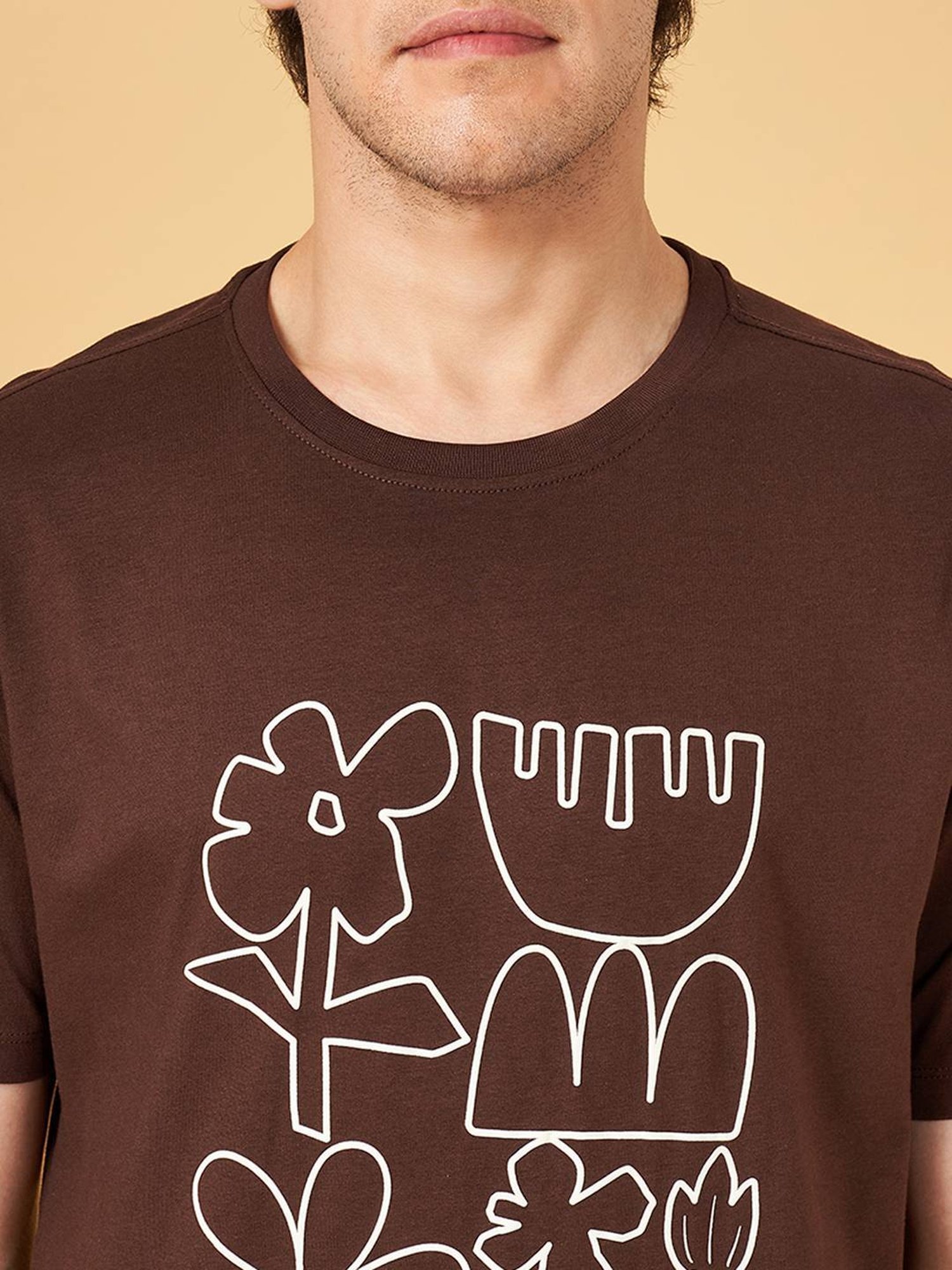 Urban Ranger by Pantaloons Dark Earth Cotton Slim Fit Printed T-Shirt